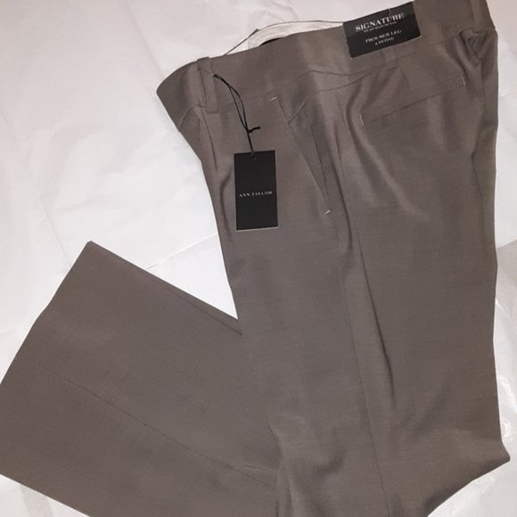 Ann Taylor Signature Tropical Wool BROWN MELANGE Lightweight Pants 4 Petite Nwt - Picture 1 of 6